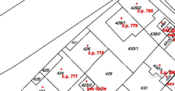 Fryštát 778, Karviná na parcele st. 426 v KÚ Karviná-město, Katastrální mapa