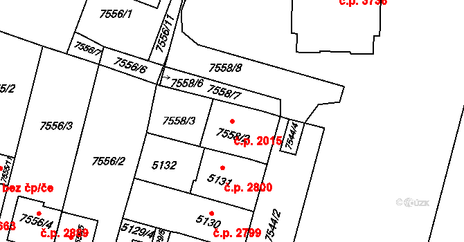 Prostějov 2015 na parcele st. 7558/2 v KÚ Prostějov, Katastrální mapa