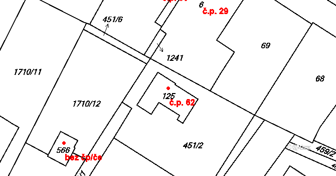 Mokrouše 62 na parcele st. 125 v KÚ Mokrouše, Katastrální mapa