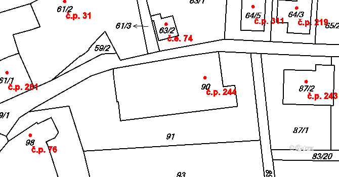 Čelkovice 244, Tábor na parcele st. 90 v KÚ Čelkovice, Katastrální mapa