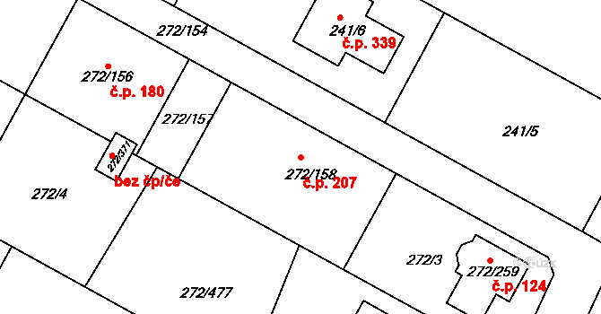 Křeslice 207, Praha na parcele st. 272/158 v KÚ Křeslice, Katastrální mapa