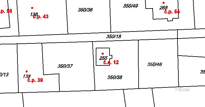 Otryby 12, Soběšín na parcele st. 255 v KÚ Soběšín, Katastrální mapa