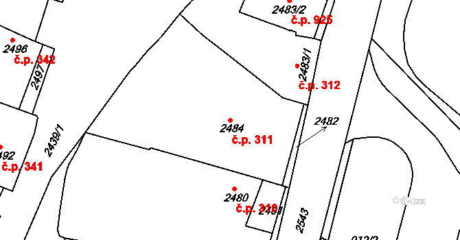 Jemnice 311 na parcele st. 2484 v KÚ Jemnice, Katastrální mapa