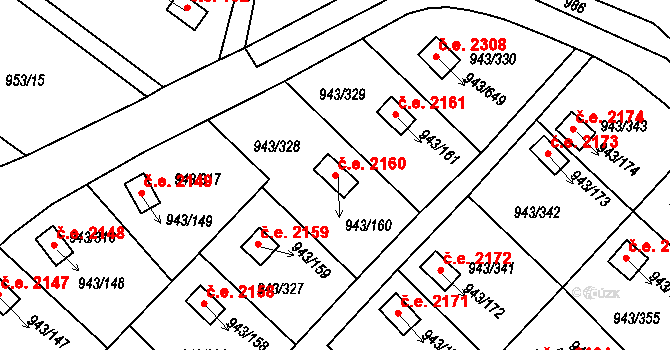 Velká Chuchle 2160, Praha na parcele st. 943/160 v KÚ Velká Chuchle, Katastrální mapa