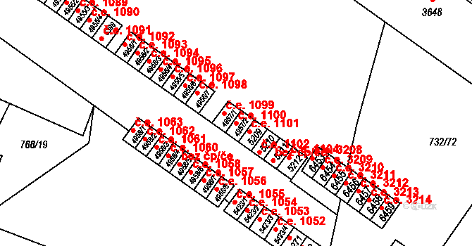 Zlín 1100 na parcele st. 4957/2 v KÚ Zlín, Katastrální mapa