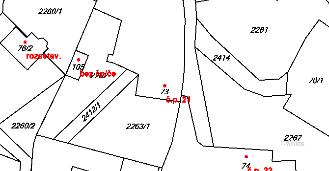 Řimovice 21 na parcele st. 73 v KÚ Řimovice, Katastrální mapa