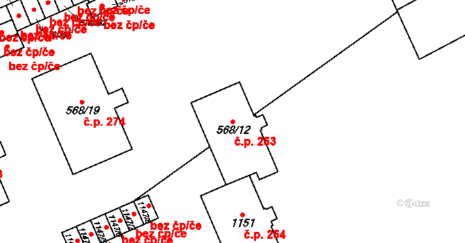 Žďár nad Sázavou 2 253, Žďár nad Sázavou na parcele st. 568/12 v KÚ Zámek Žďár, Katastrální mapa
