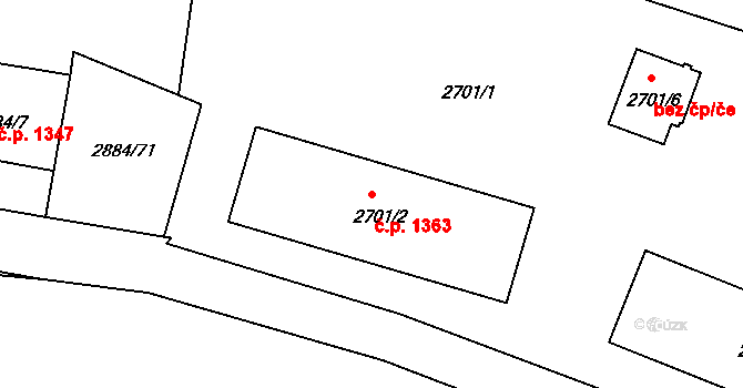 Velké Meziříčí 1363 na parcele st. 2701/2 v KÚ Velké Meziříčí, Katastrální mapa