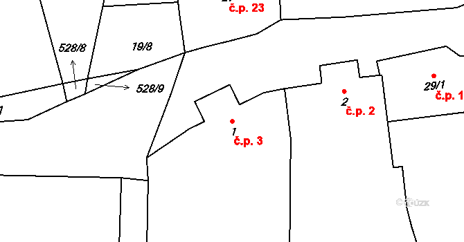 Šamonice 3, Předotice na parcele st. 1 v KÚ Šamonice, Katastrální mapa