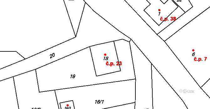 Milhostov 23 na parcele st. 18 v KÚ Milhostov, Katastrální mapa