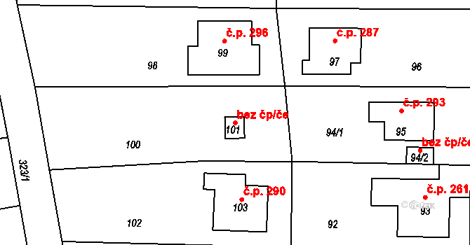 Průhonice 43612717 na parcele st. 101 v KÚ Hole u Průhonic, Katastrální mapa