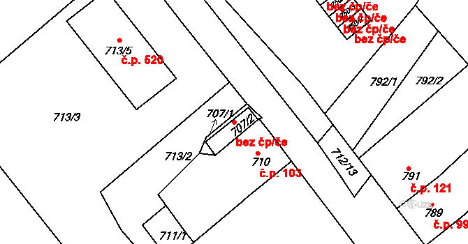 Teplice 45151717 na parcele st. 707/2 v KÚ Sobědruhy, Katastrální mapa