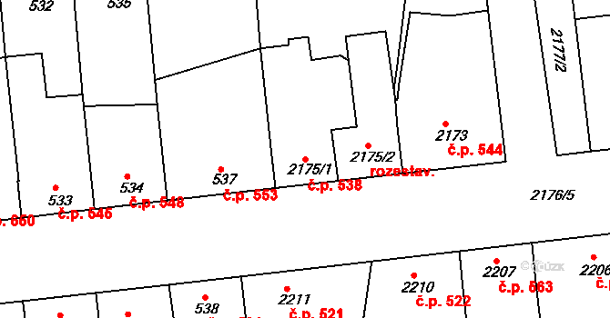 Nivnice 538 na parcele st. 2175/1 v KÚ Nivnice, Katastrální mapa