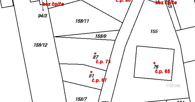 Loučná 71, Lom na parcele st. 87 v KÚ Loučná u Lomu, Katastrální mapa
