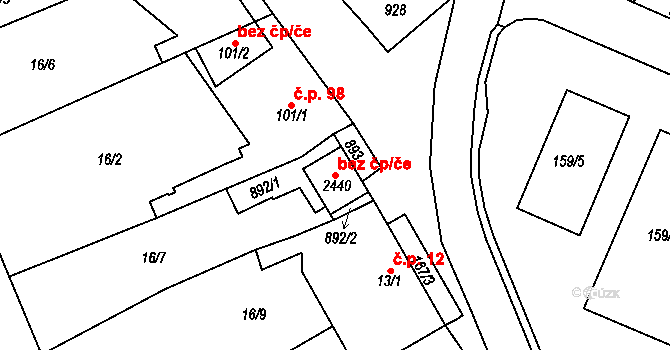 Kralupy nad Vltavou 50288717 na parcele st. 2440 v KÚ Lobeček, Katastrální mapa