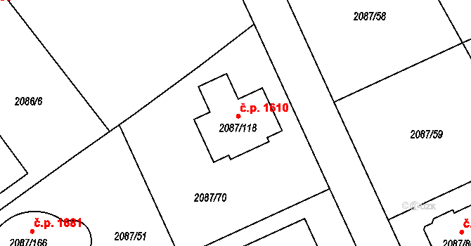 Radotín 1610, Praha na parcele st. 2087/118 v KÚ Radotín, Katastrální mapa