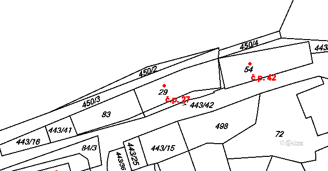Oldřiš 27, Krouna na parcele st. 29 v KÚ Oldřiš u Hlinska, Katastrální mapa