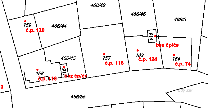 Prachovice 118 na parcele st. 157 v KÚ Prachovice, Katastrální mapa