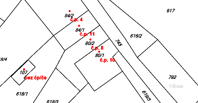 Skalice 10, Hrochův Týnec na parcele st. 80/1 v KÚ Blansko u Hrochova Týnce, Katastrální mapa