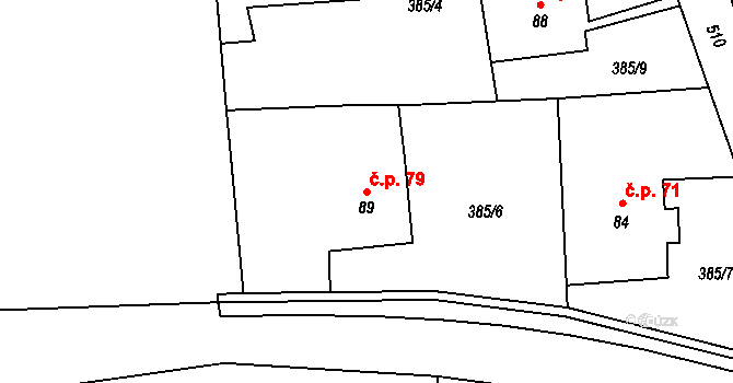 Trpišov 79, Slatiňany na parcele st. 89 v KÚ Trpišov, Katastrální mapa