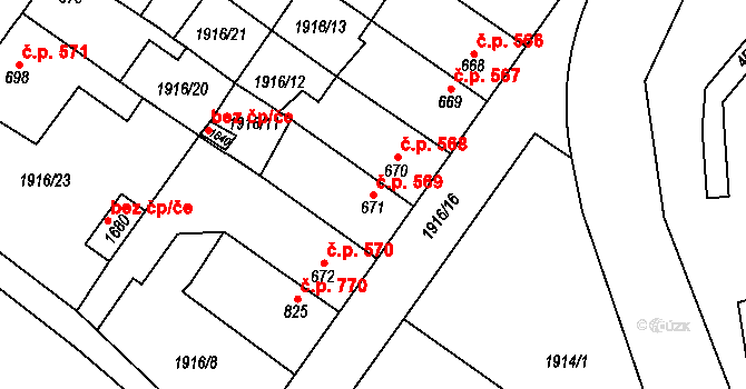 Choceň 569 na parcele st. 671 v KÚ Choceň, Katastrální mapa