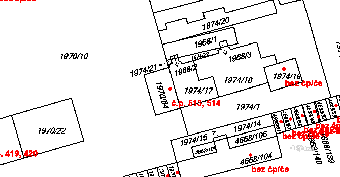 Pražské Předměstí 513,514, Vysoké Mýto na parcele st. 1974/18 v KÚ Vysoké Mýto, Katastrální mapa