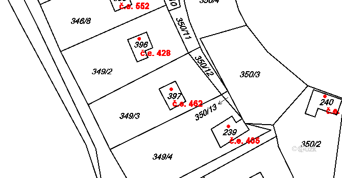 Pňovany 462 na parcele st. 397 v KÚ Dolany u Stříbra, Katastrální mapa