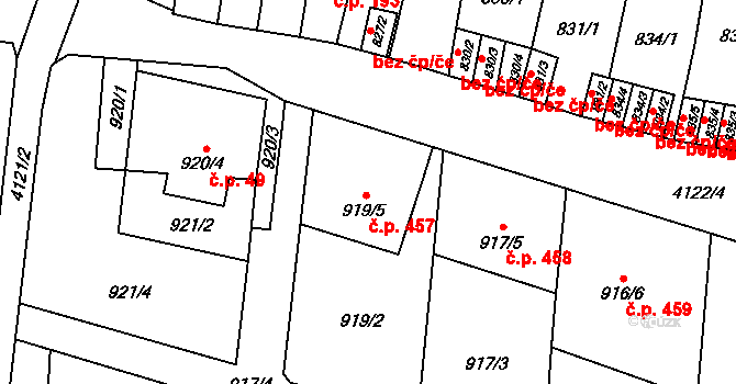 Jakubské Předměstí 457, Jaroměř na parcele st. 919/5 v KÚ Jaroměř, Katastrální mapa