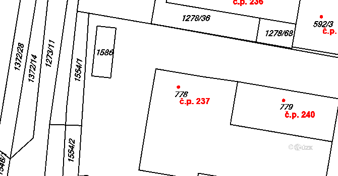 Chvaletice 237 na parcele st. 778 v KÚ Telčice, Katastrální mapa