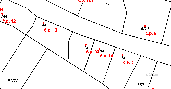 Zdechovice 93 na parcele st. 43 v KÚ Zdechovice, Katastrální mapa