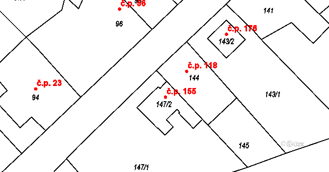 Habrůvka 155 na parcele st. 147/2 v KÚ Habrůvka, Katastrální mapa