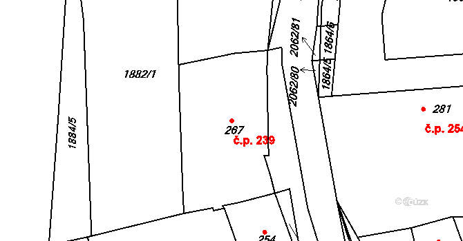 Merklín 239 na parcele st. 267 v KÚ Merklín u Přeštic, Katastrální mapa