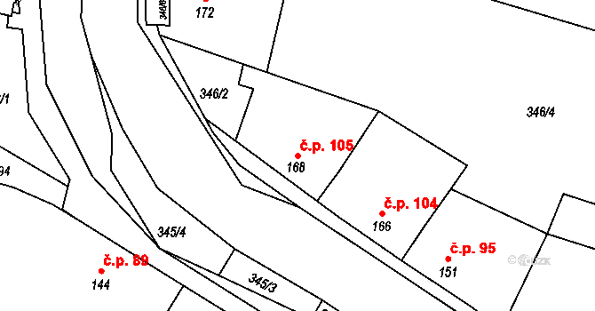 Telce 105, Peruc na parcele st. 168 v KÚ Telce, Katastrální mapa