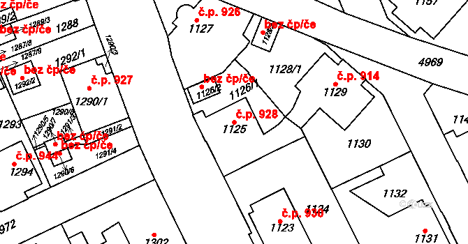 Louny 928 na parcele st. 1125 v KÚ Louny, Katastrální mapa