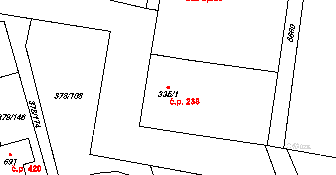 Habry 238 na parcele st. 335/1 v KÚ Habry, Katastrální mapa
