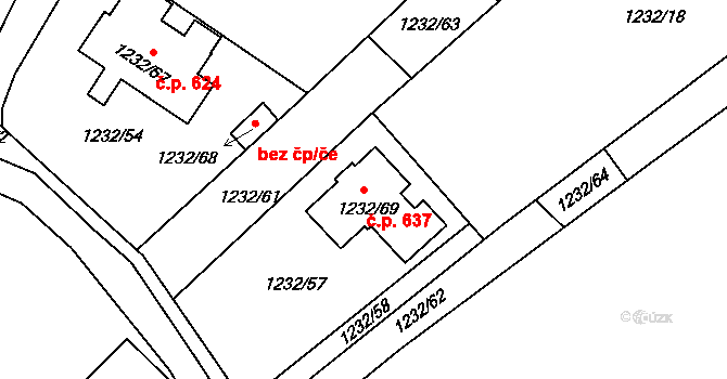 Pokratice 637, Litoměřice na parcele st. 1232/69 v KÚ Pokratice, Katastrální mapa