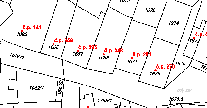 Pohořelice 348 na parcele st. 1669 v KÚ Pohořelice nad Jihlavou, Katastrální mapa