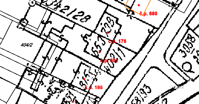 Tvrdonice 501 na parcele st. 653 v KÚ Tvrdonice, Katastrální mapa