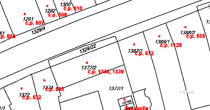 Holešov 1339,1340 na parcele st. 1377/2 v KÚ Holešov, Katastrální mapa