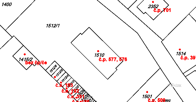 Konice 576,577 na parcele st. 1510 v KÚ Konice, Katastrální mapa