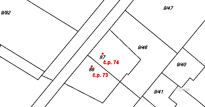 Uherčice 74 na parcele st. 87 v KÚ Uherčice u Znojma, Katastrální mapa