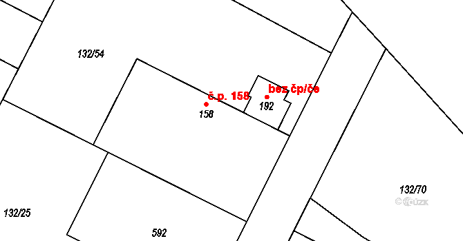 Běrunice 158 na parcele st. 158 v KÚ Běrunice, Katastrální mapa