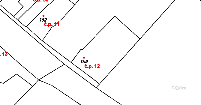 Valtrovice 12 na parcele st. 159 v KÚ Valtrovice, Katastrální mapa