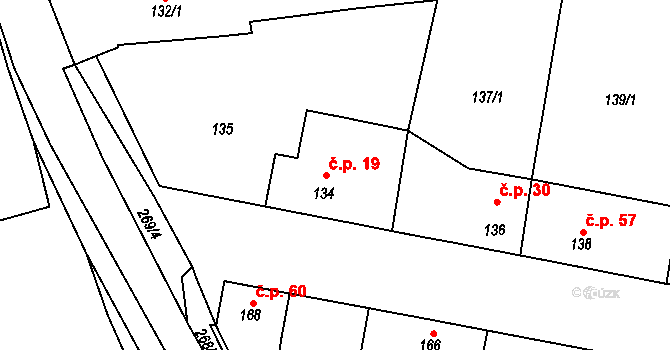 Honice 19, Stochov na parcele st. 134 v KÚ Honice, Katastrální mapa