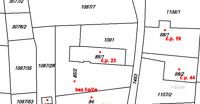 Holšice 23, Chabeřice na parcele st. 85/1 v KÚ Chabeřice, Katastrální mapa