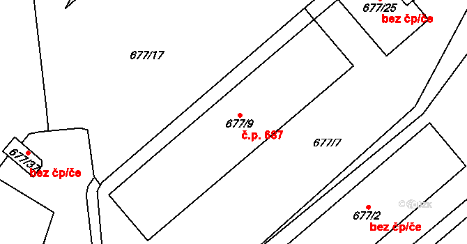 Žižkov 687, Kutná Hora na parcele st. 677/9 v KÚ Kutná Hora, Katastrální mapa