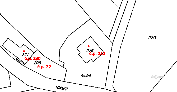 Rudné 243, Vysoká Pec na parcele st. 276 v KÚ Rudné, Katastrální mapa