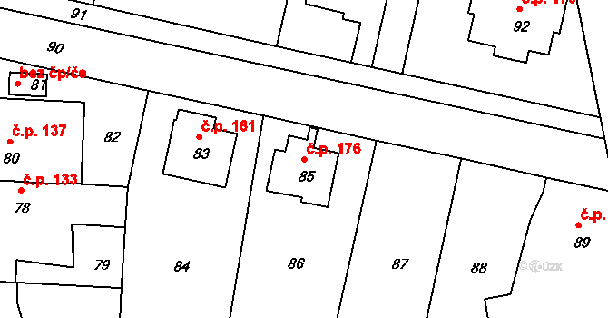Drahelice 176, Nymburk na parcele st. 85 v KÚ Drahelice, Katastrální mapa