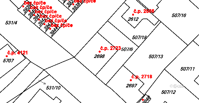 Jablonec nad Nisou 2723 na parcele st. 2698 v KÚ Jablonec nad Nisou, Katastrální mapa