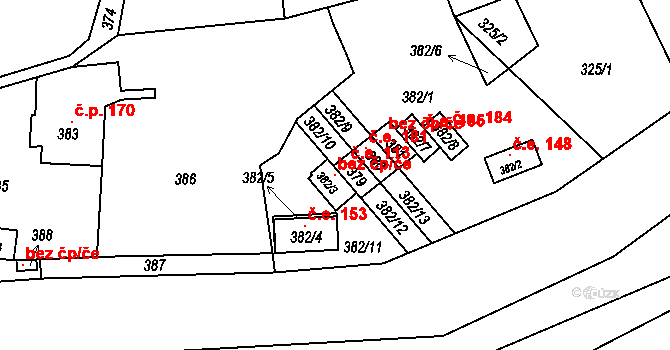 Řícmanice 121820718 na parcele st. 382/3 v KÚ Řícmanice, Katastrální mapa